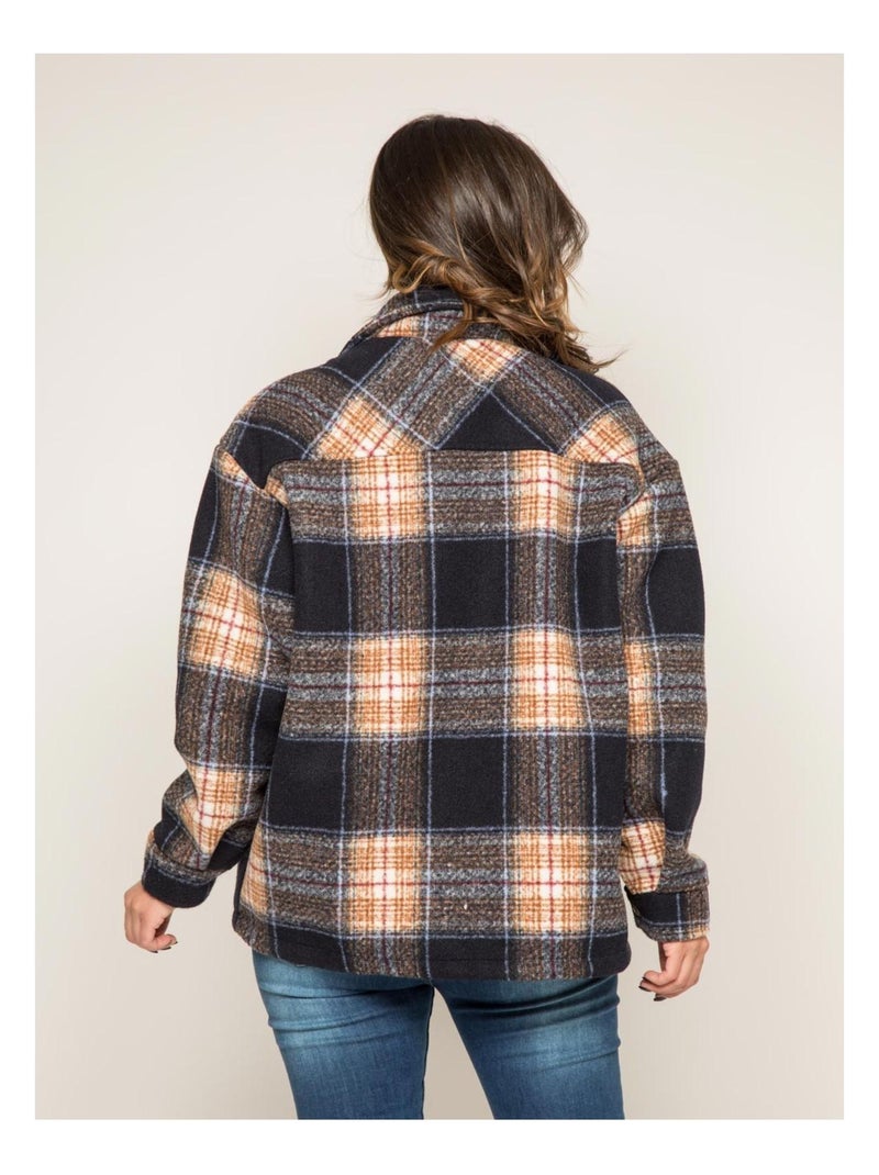 Manteau court carreaux URANI Bleu marine - Kiabi