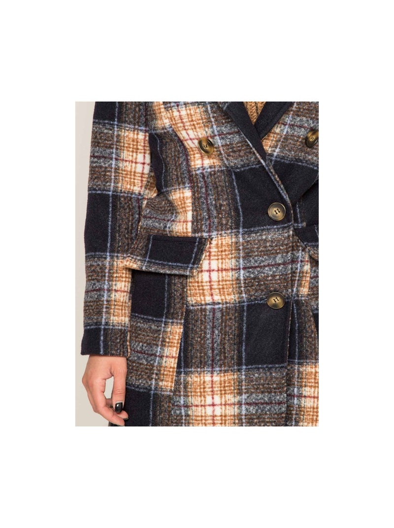 Manteau court carreaux URANI Bleu marine - Kiabi