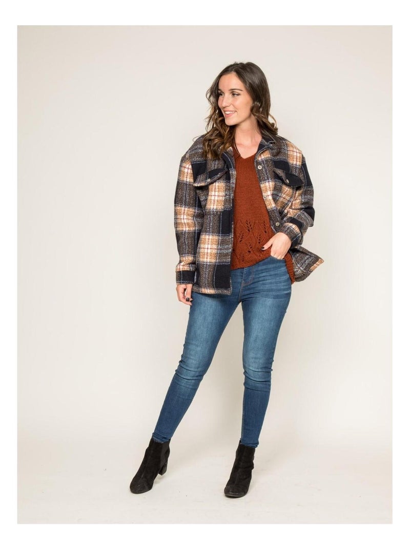 Manteau court carreaux URANI Bleu marine - Kiabi