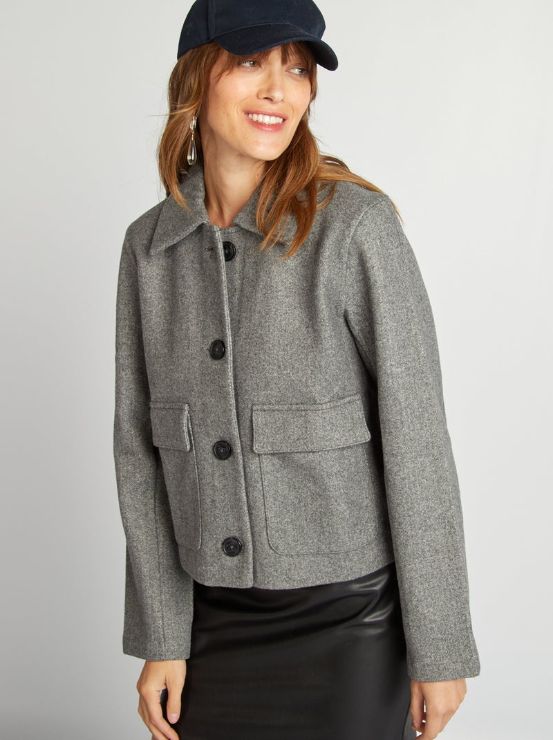 Manteau court effet lainage Gris chiné - Kiabi