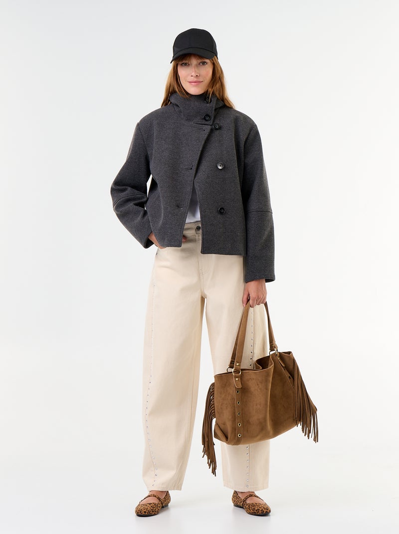 Manteau court effet lainage Gris - Kiabi