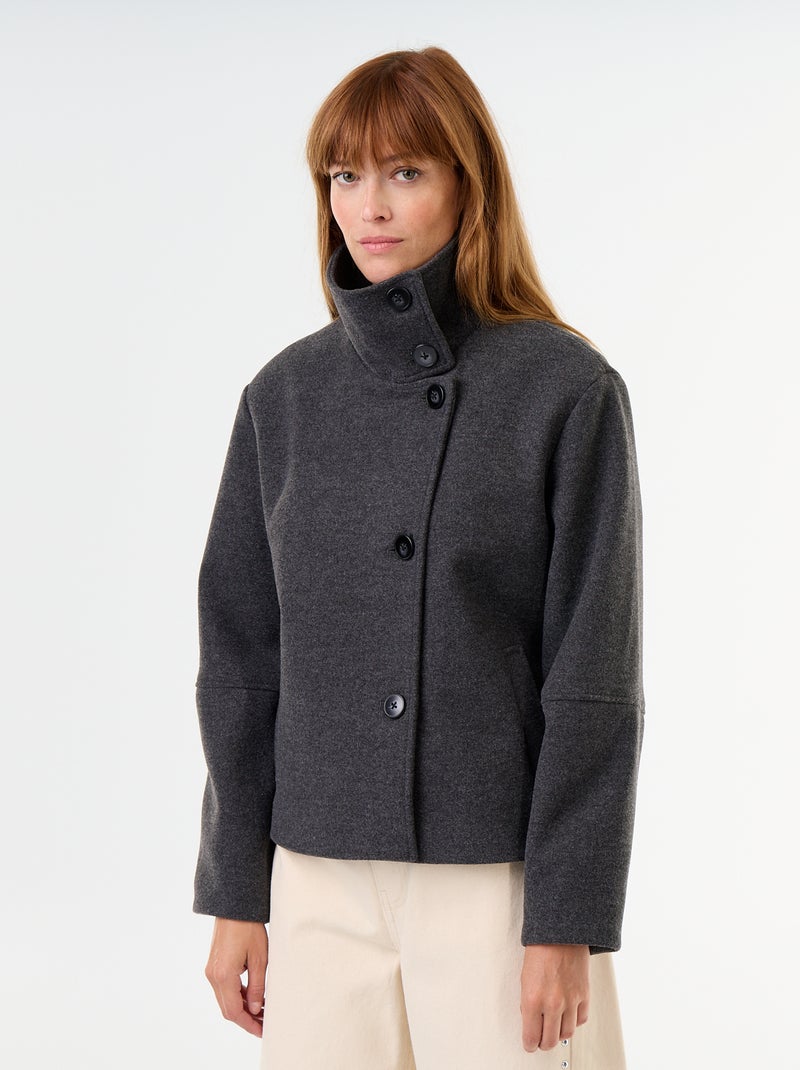 Manteau court effet lainage Gris - Kiabi