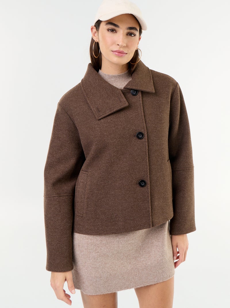 Manteau court effet lainage Marron - Kiabi