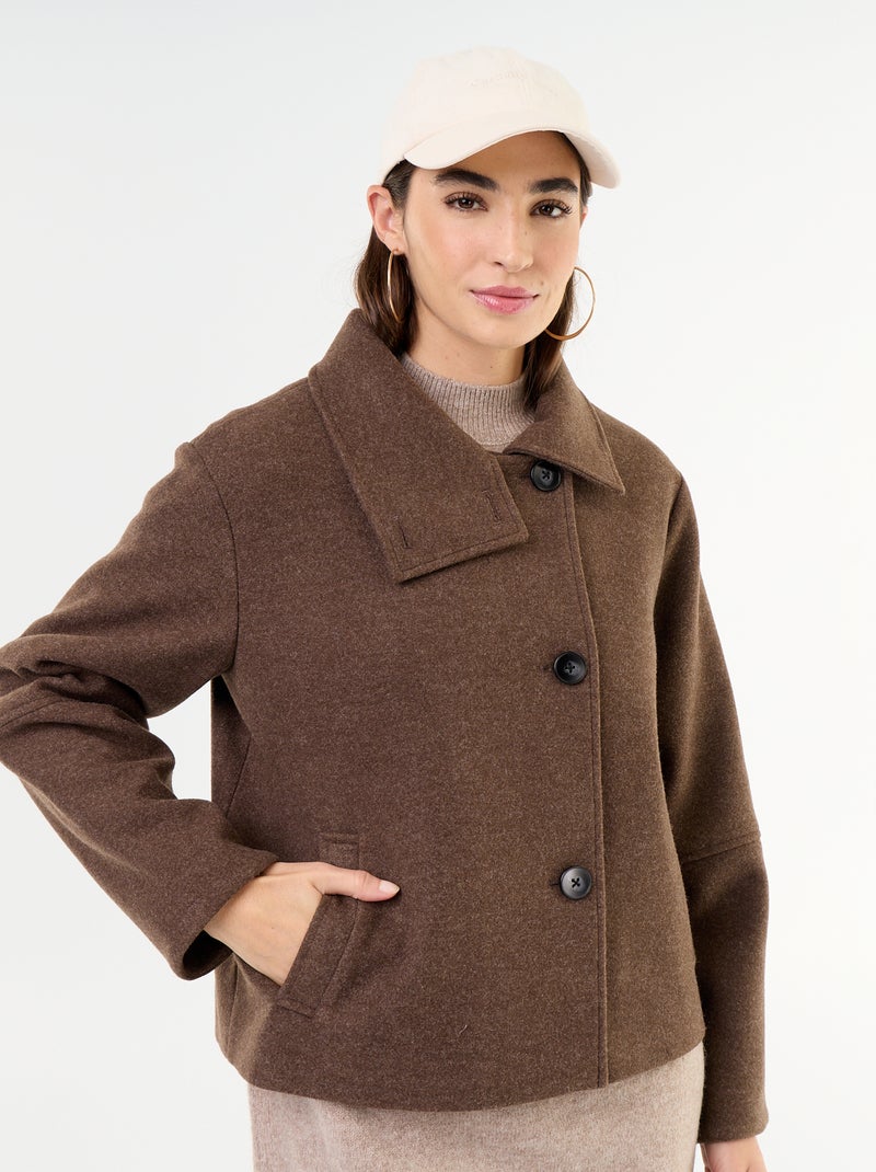 Manteau court effet lainage Marron - Kiabi
