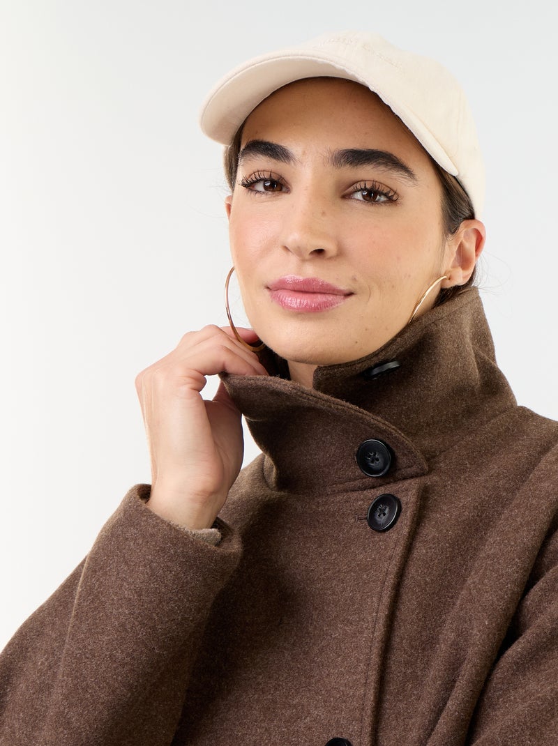 Manteau court effet lainage Marron - Kiabi