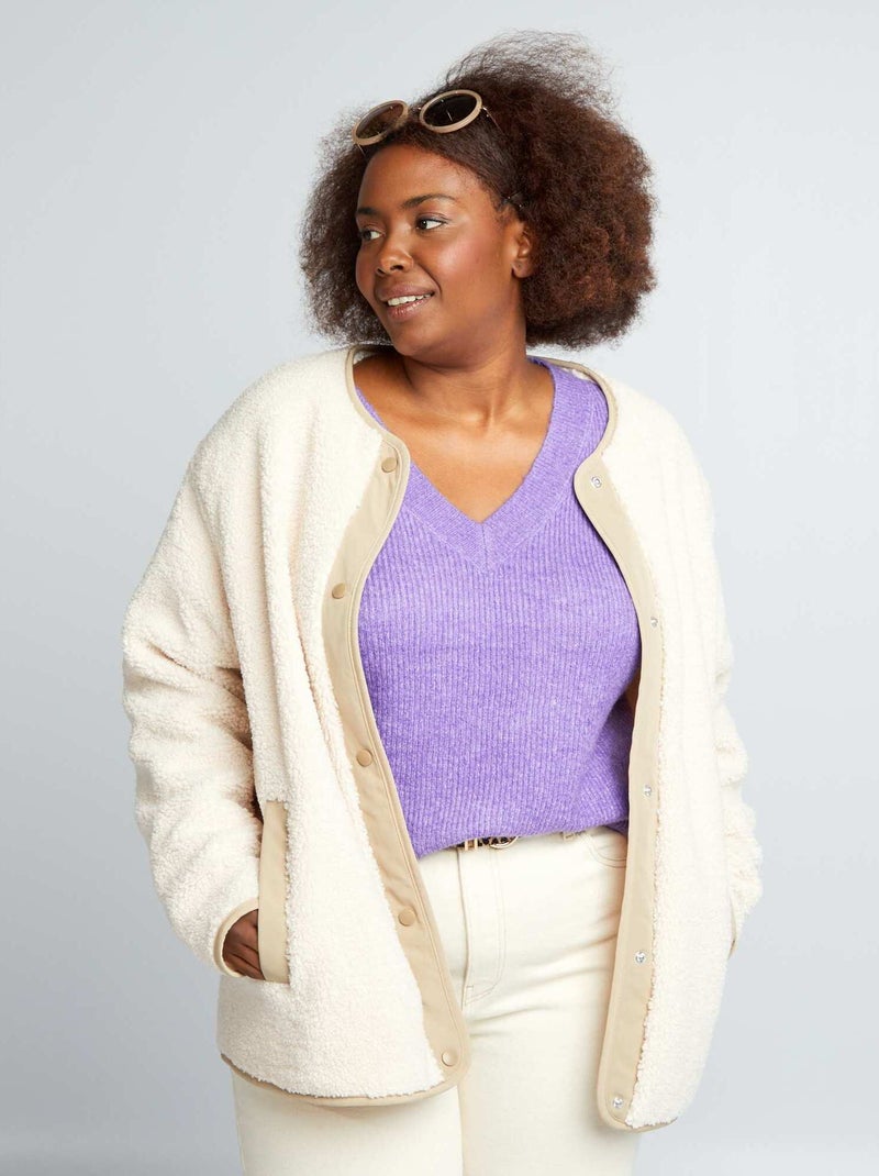 Manteau court effet moutonné beige - Kiabi
