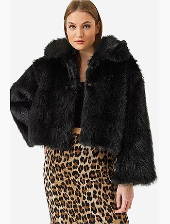 Manteau court en fausse fourrure à manches longues et à devant ouvert lucci