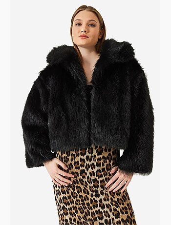 Manteau court en fausse fourrure à manches longues et à devant ouvert lucci
