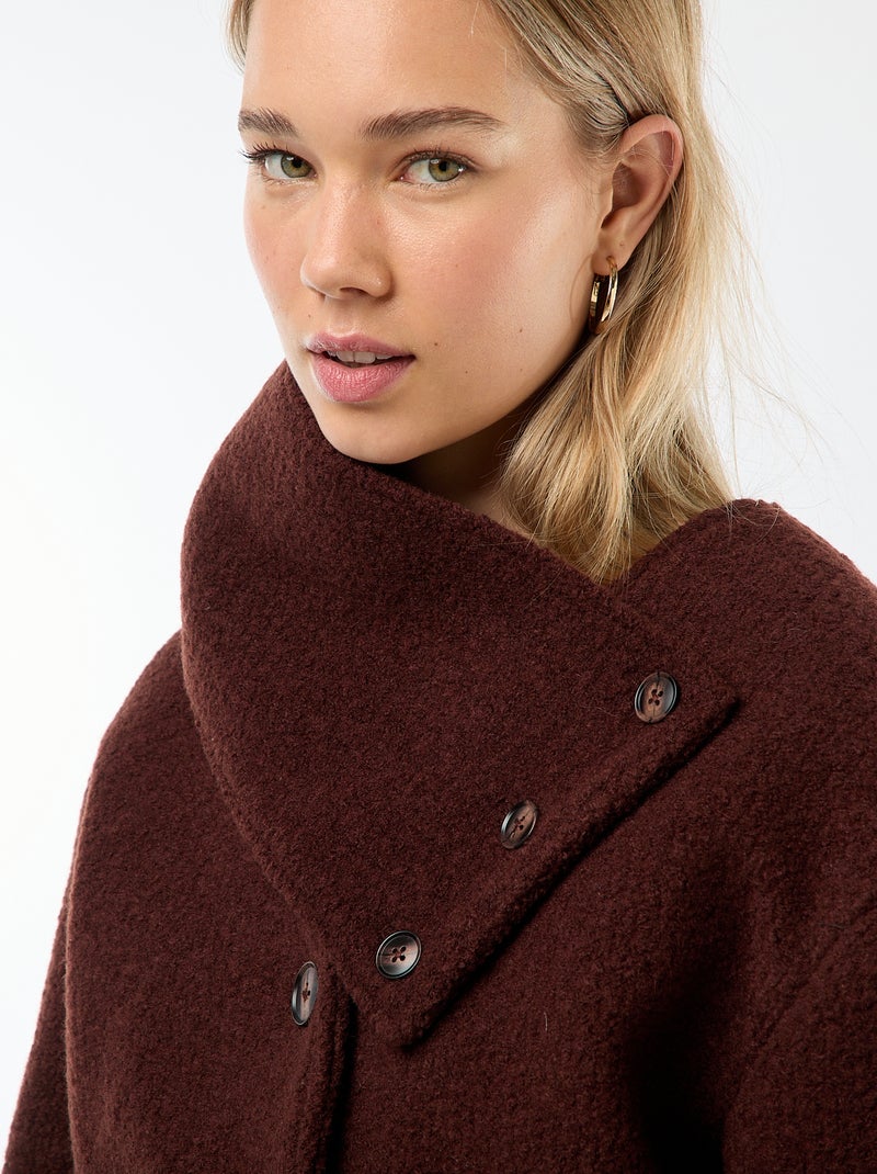 Manteau court en laine avec une écharpe amovible Marron - Kiabi