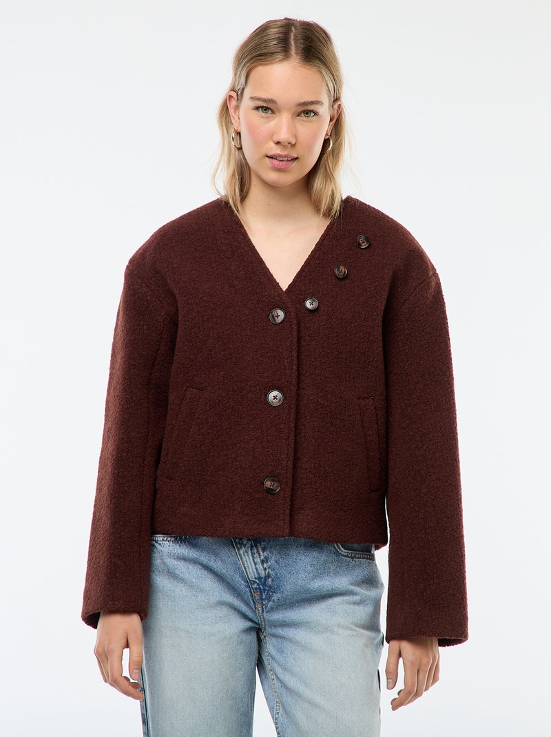 Manteau court en laine avec une écharpe amovible Marron - Kiabi