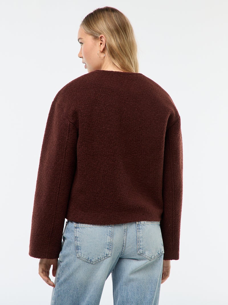 Manteau court en laine avec une écharpe amovible Marron - Kiabi