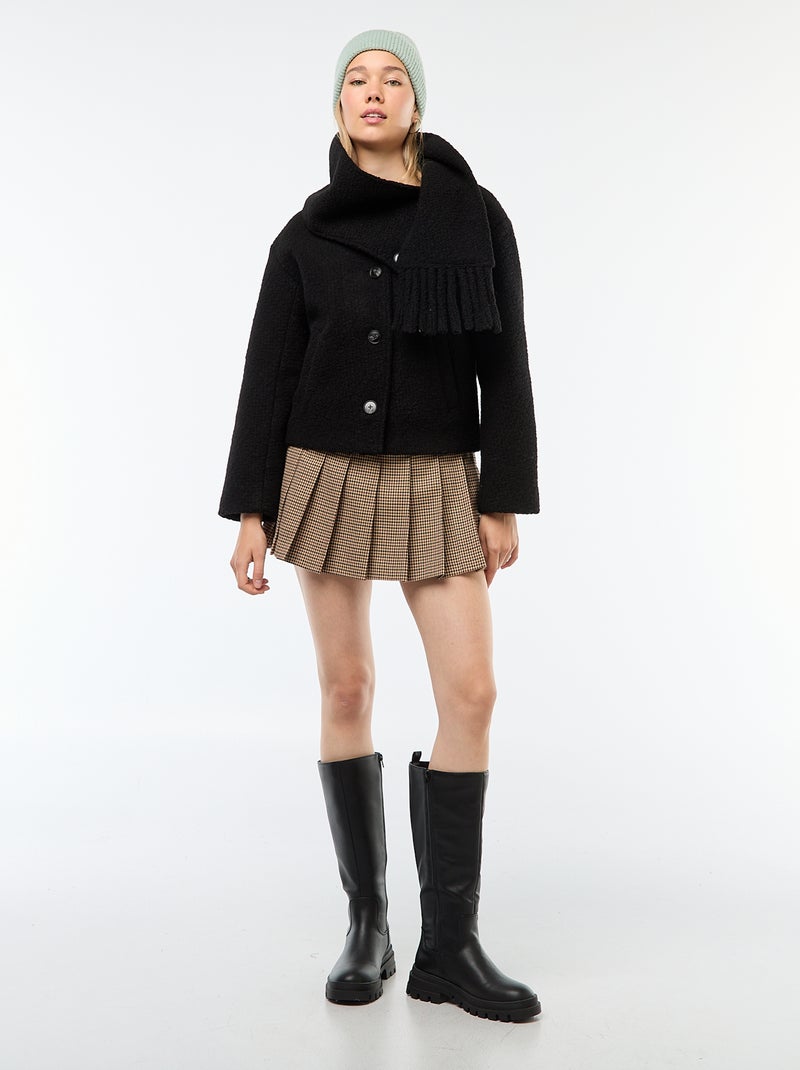 Manteau court en laine avec une écharpe amovible Noir - Kiabi