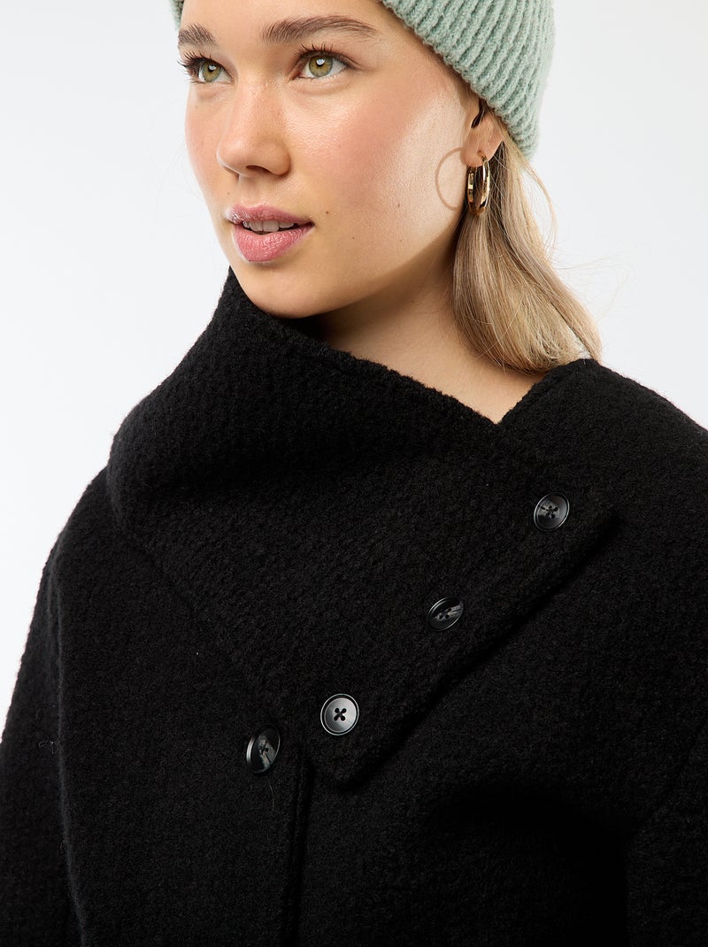 Manteau court en laine avec une écharpe amovible Noir - Kiabi