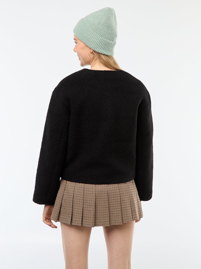 Manteau court en laine avec une écharpe amovible Noir - Kiabi