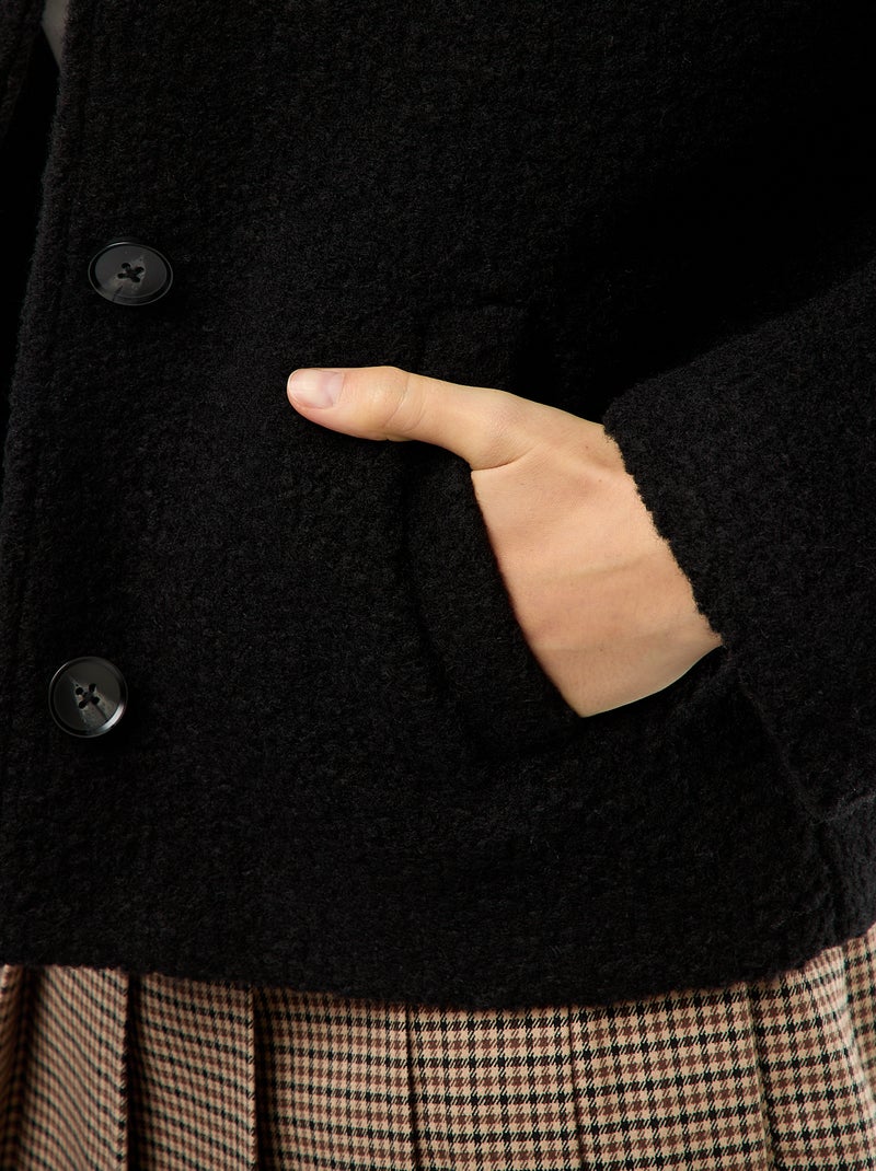 Manteau court en laine avec une écharpe amovible Noir - Kiabi