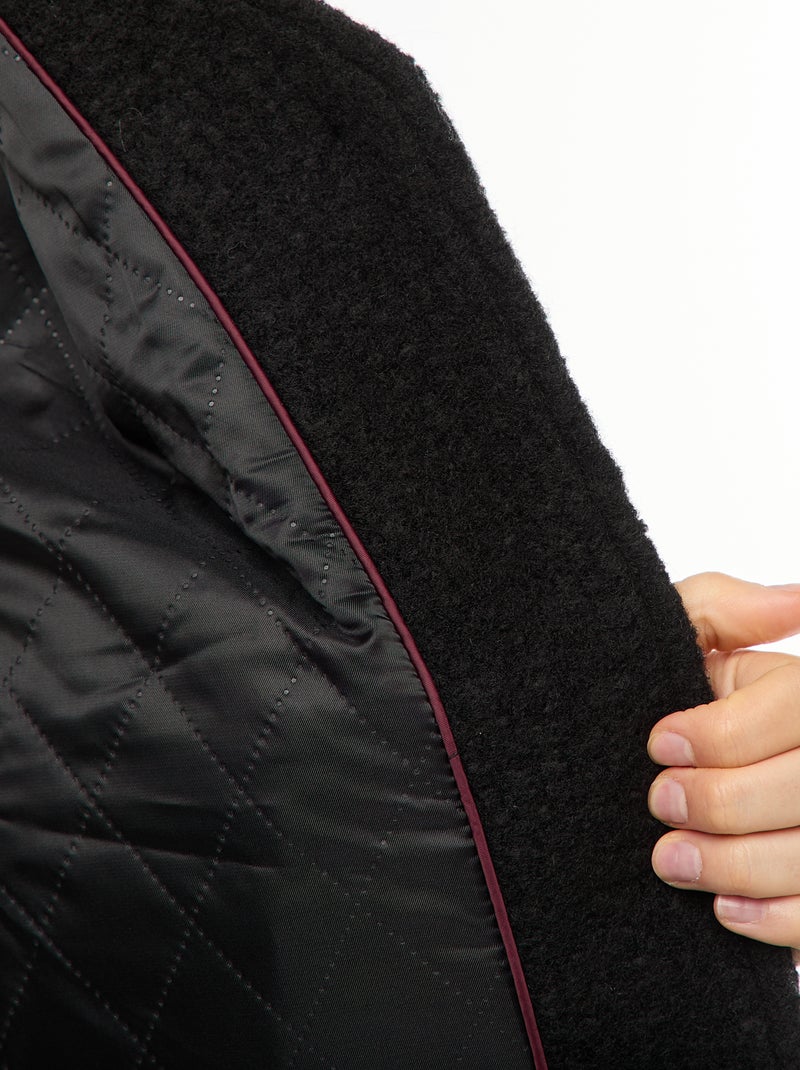 Manteau court en laine avec une écharpe amovible Noir - Kiabi