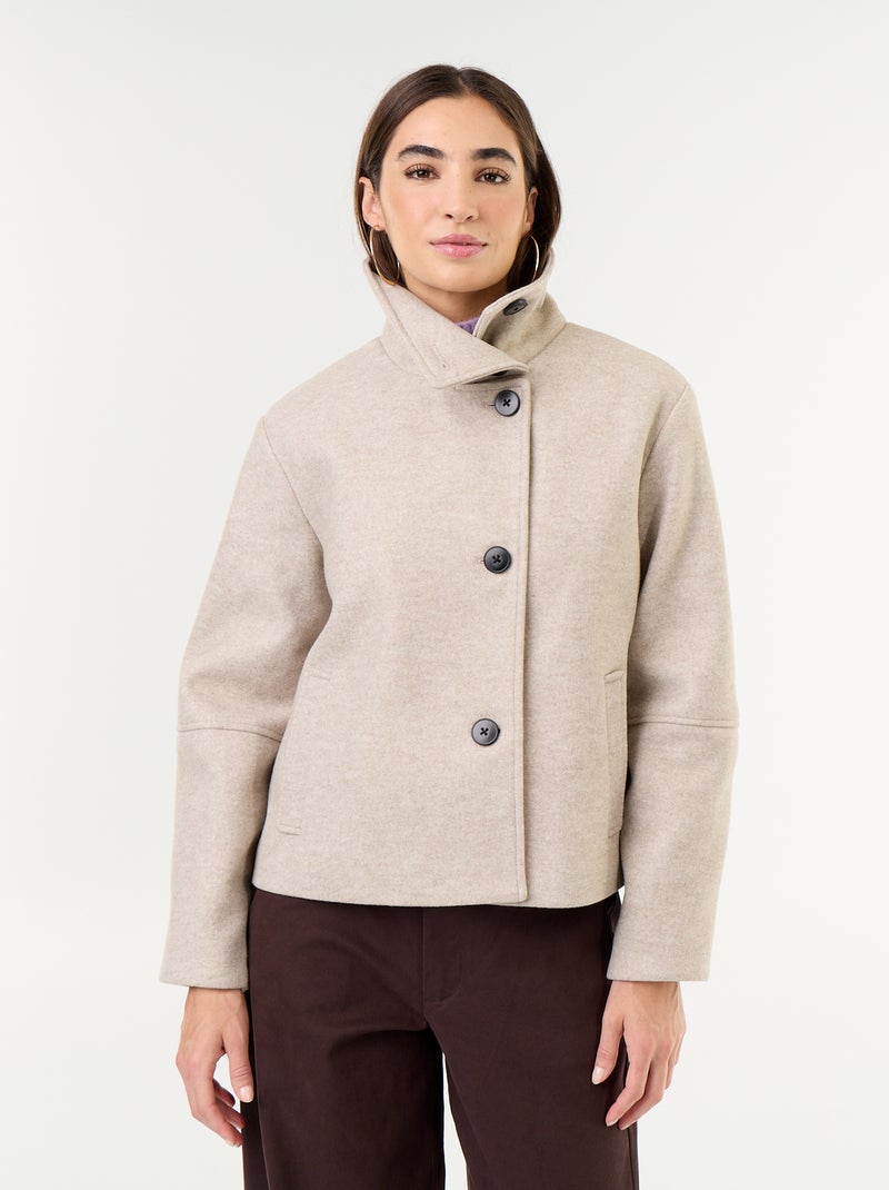 Manteau court esprit lainage Beige - Kiabi