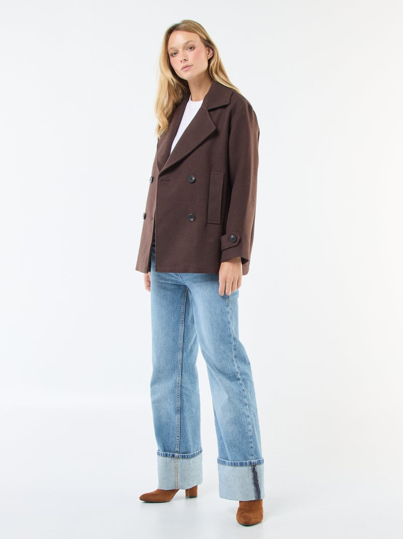 Manteau court facon lainage Marron - Kiabi