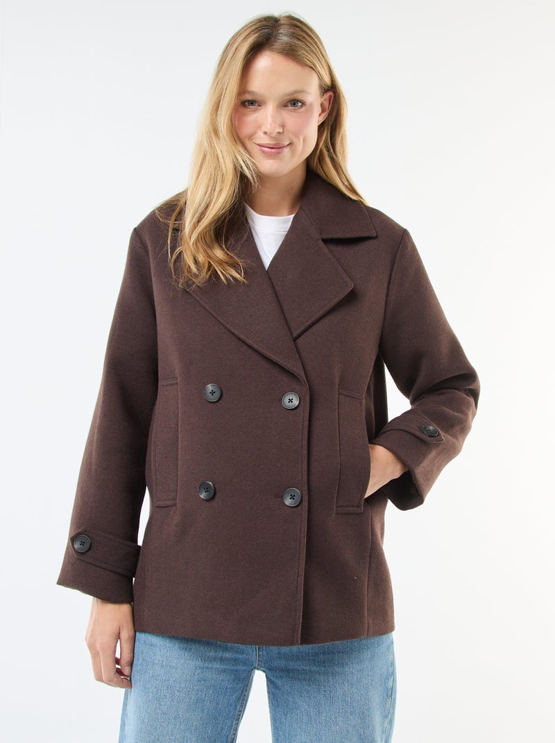 Manteau court facon lainage Marron - Kiabi