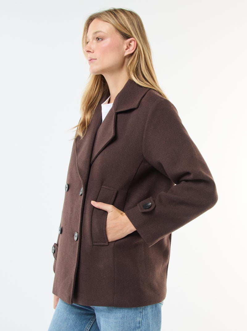 Manteau court facon lainage Marron - Kiabi