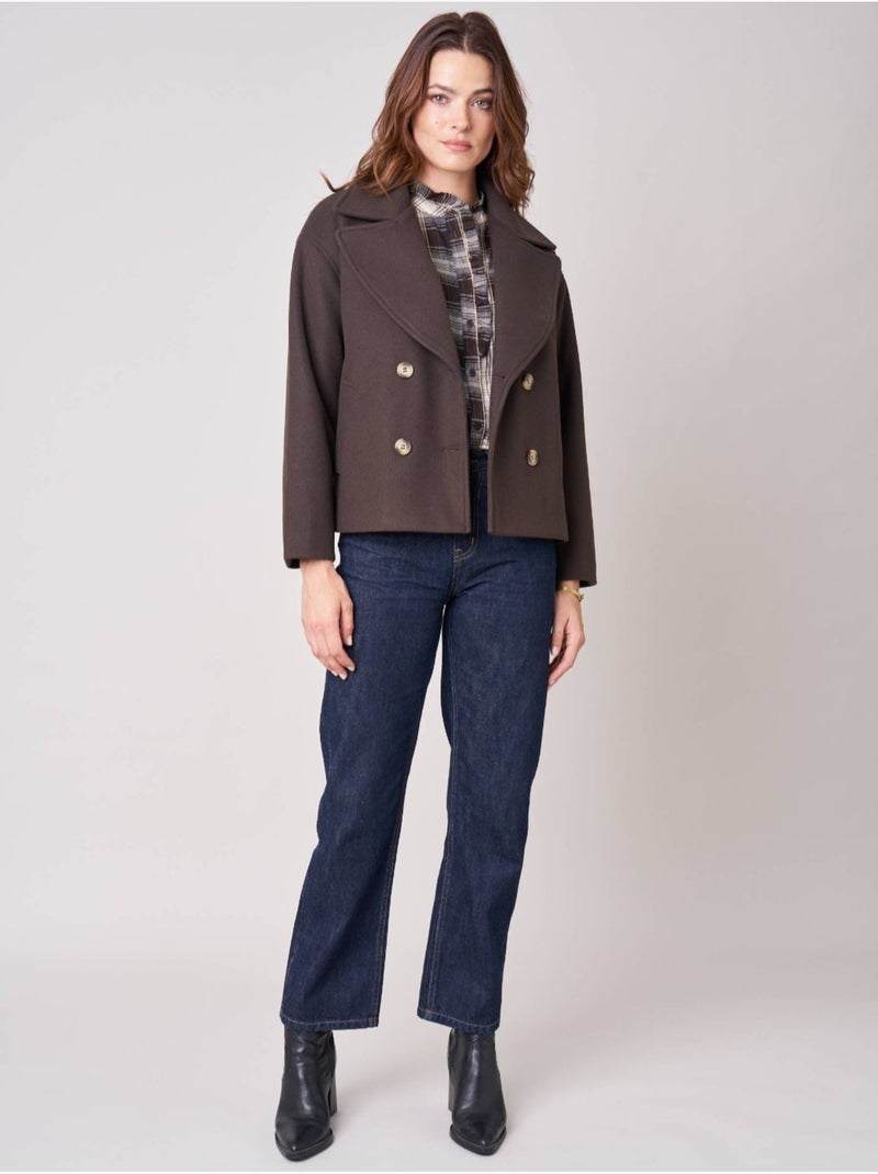 Manteau court femme col tailleur 'deeluxe' Marron - Kiabi