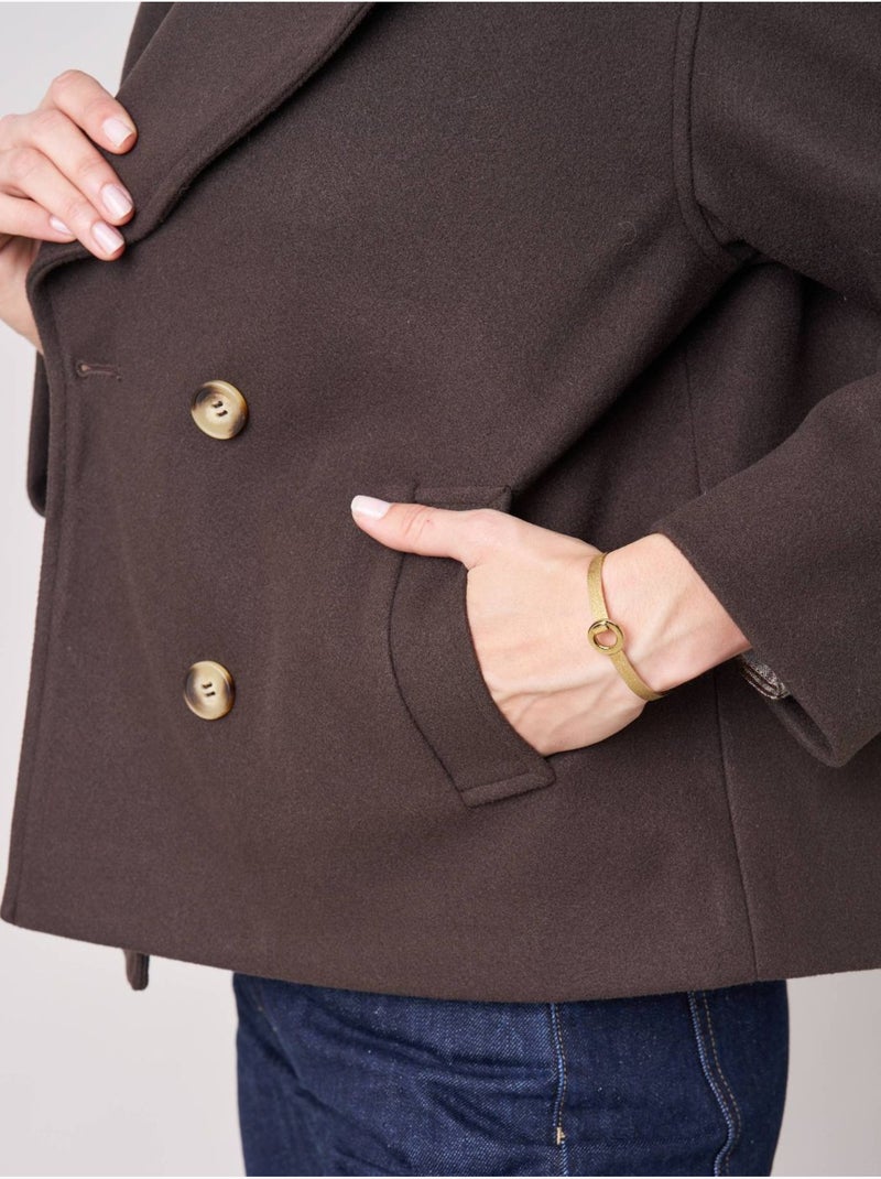 Manteau court femme col tailleur 'deeluxe' Marron - Kiabi
