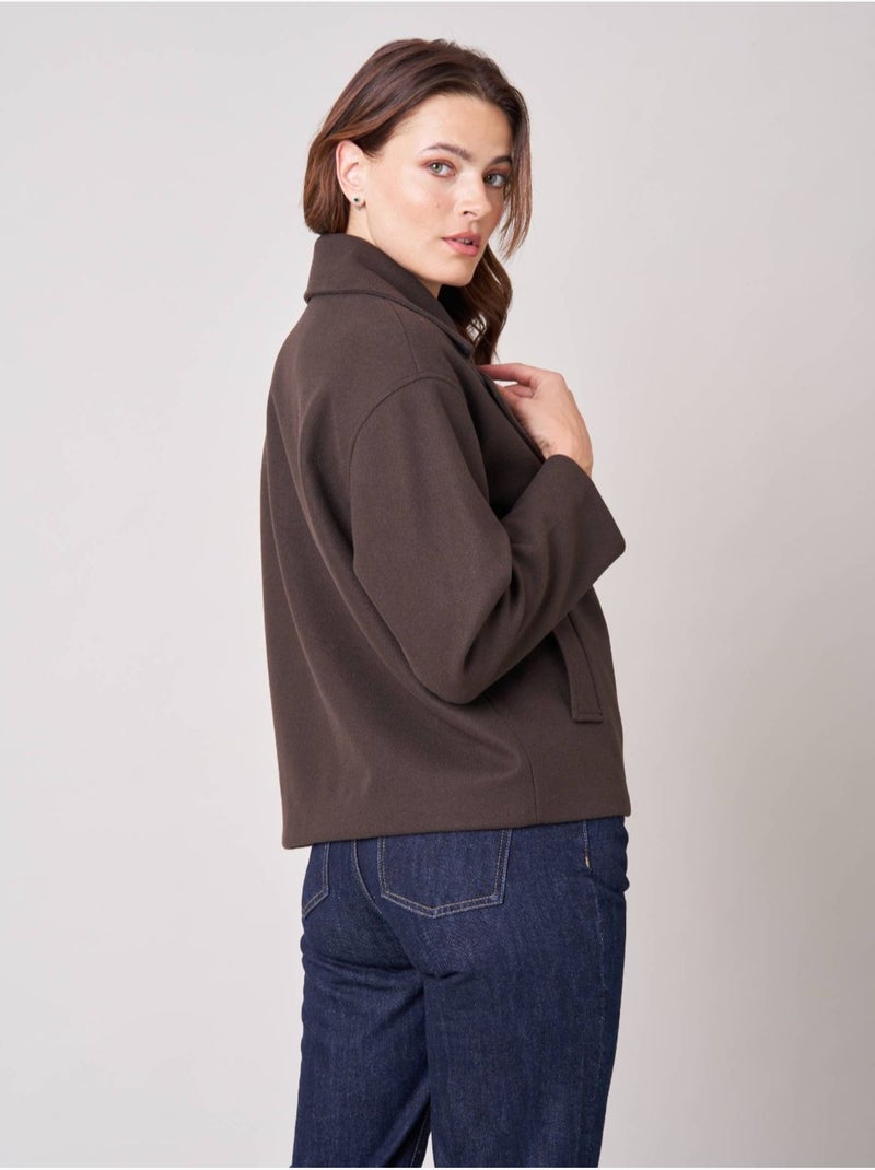 Manteau court femme col tailleur 'deeluxe' Marron - Kiabi