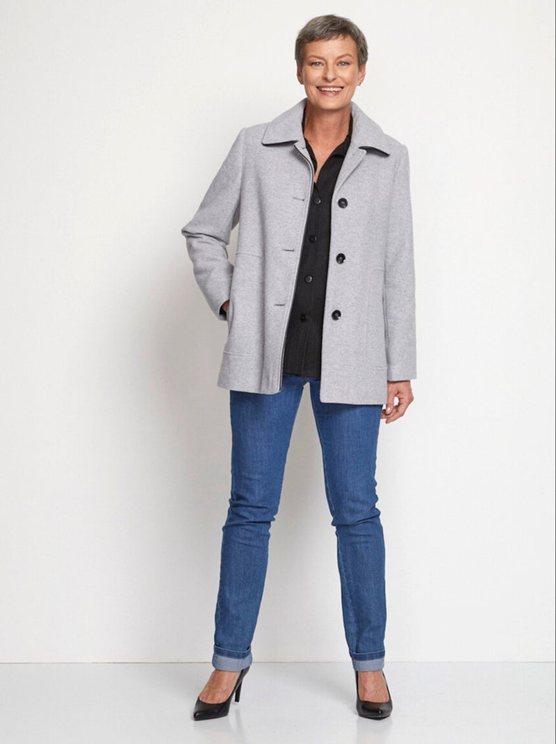 Manteau court laine mélangée Gris - Kiabi