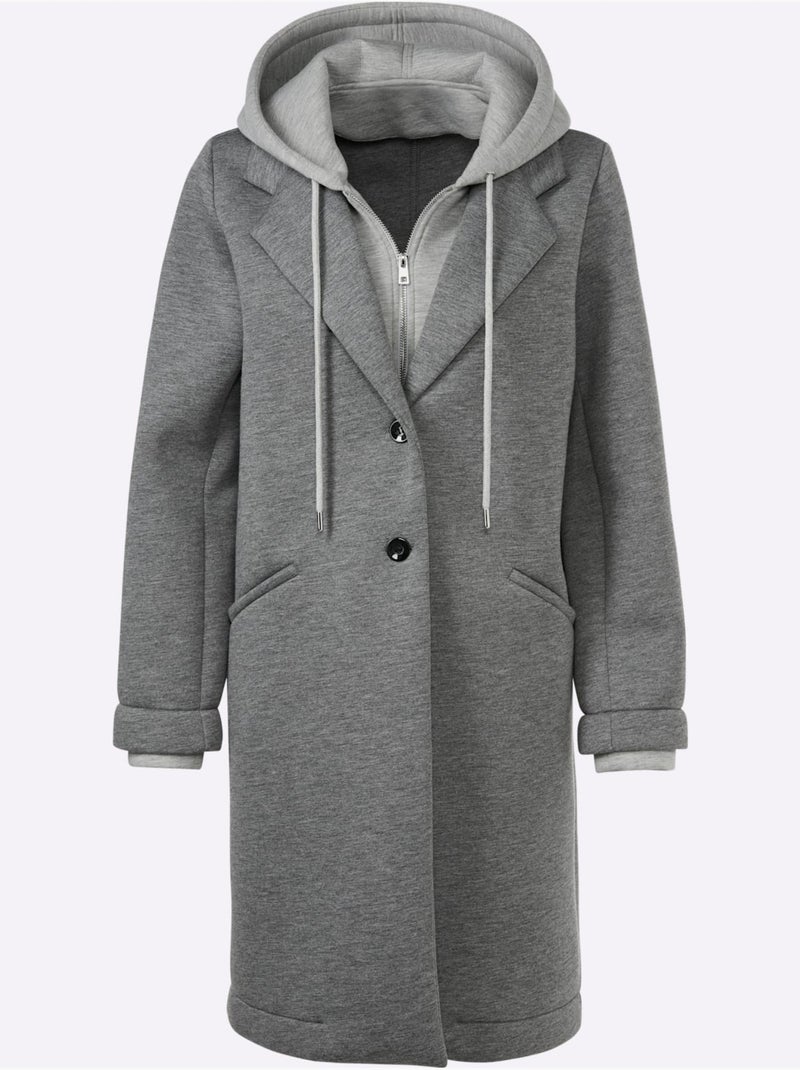 Manteau Court Look 2 En 1 - Taille Standard - Helline Gris chiné - Kiabi