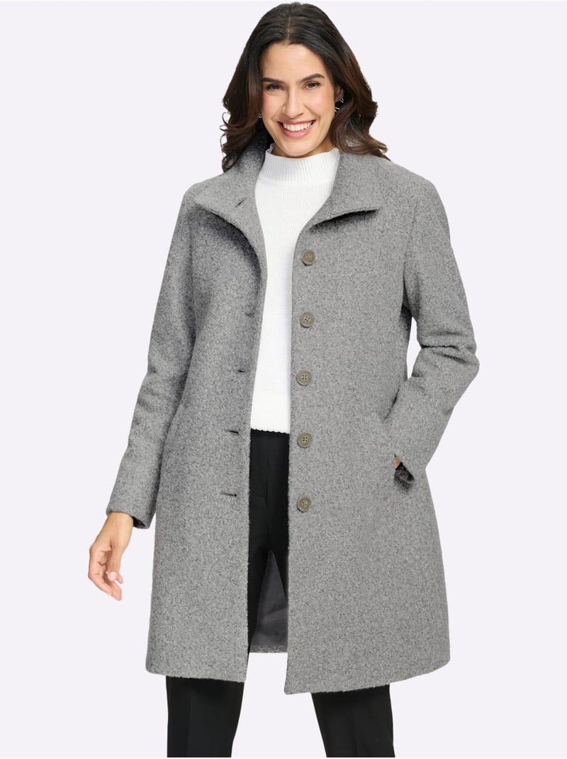 Manteau court qualité bouclée chaude - taille standard - witt Gris chiné - Kiabi