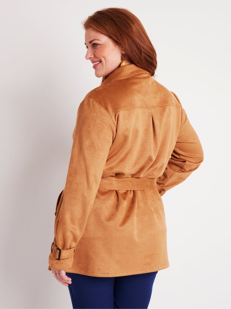 Manteau court tissu suédé Beige - Kiabi