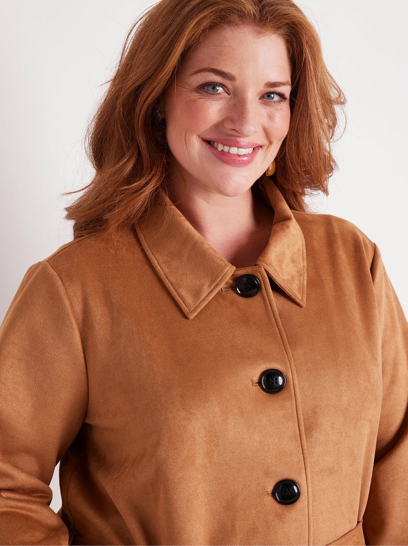 Manteau court tissu suédé Beige - Kiabi