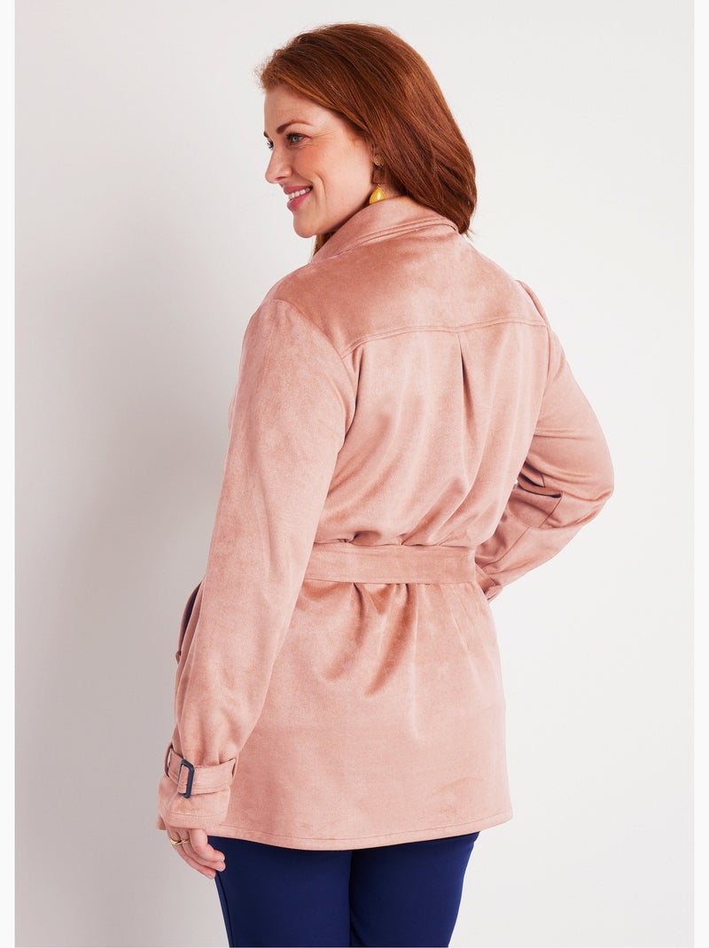 Manteau court tissu suédé Rose - Kiabi