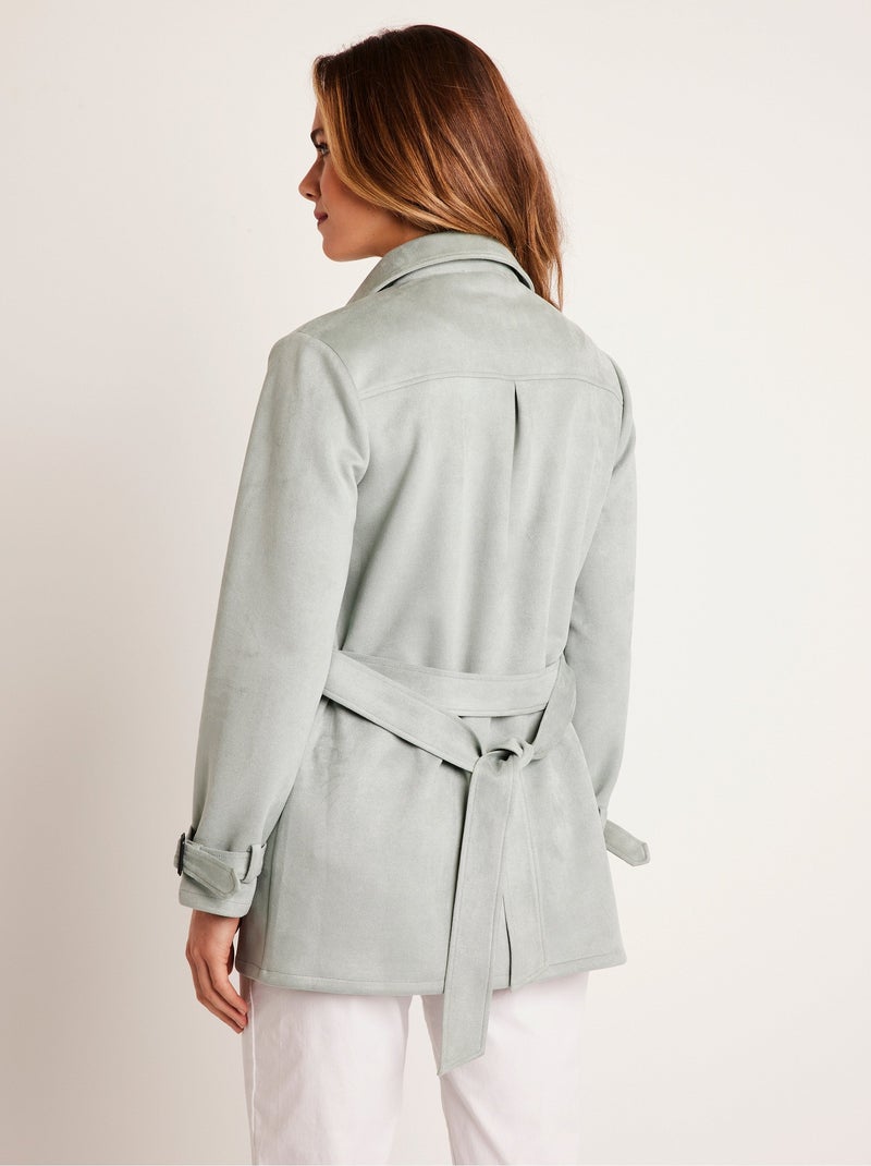Manteau court tissu suédé Vert - Kiabi