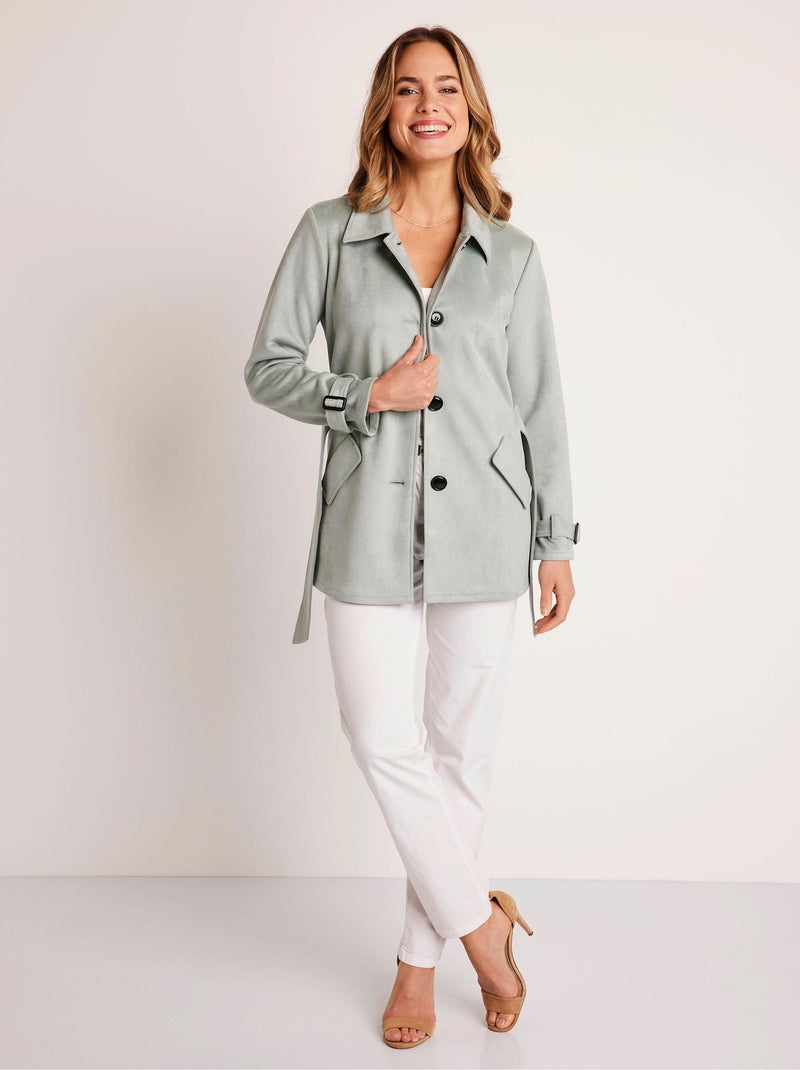 Manteau court tissu suédé Vert - Kiabi