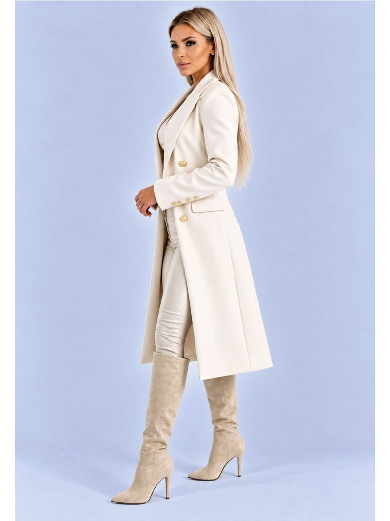 Manteau croisé a boutons dorés kebello Beige - Kiabi