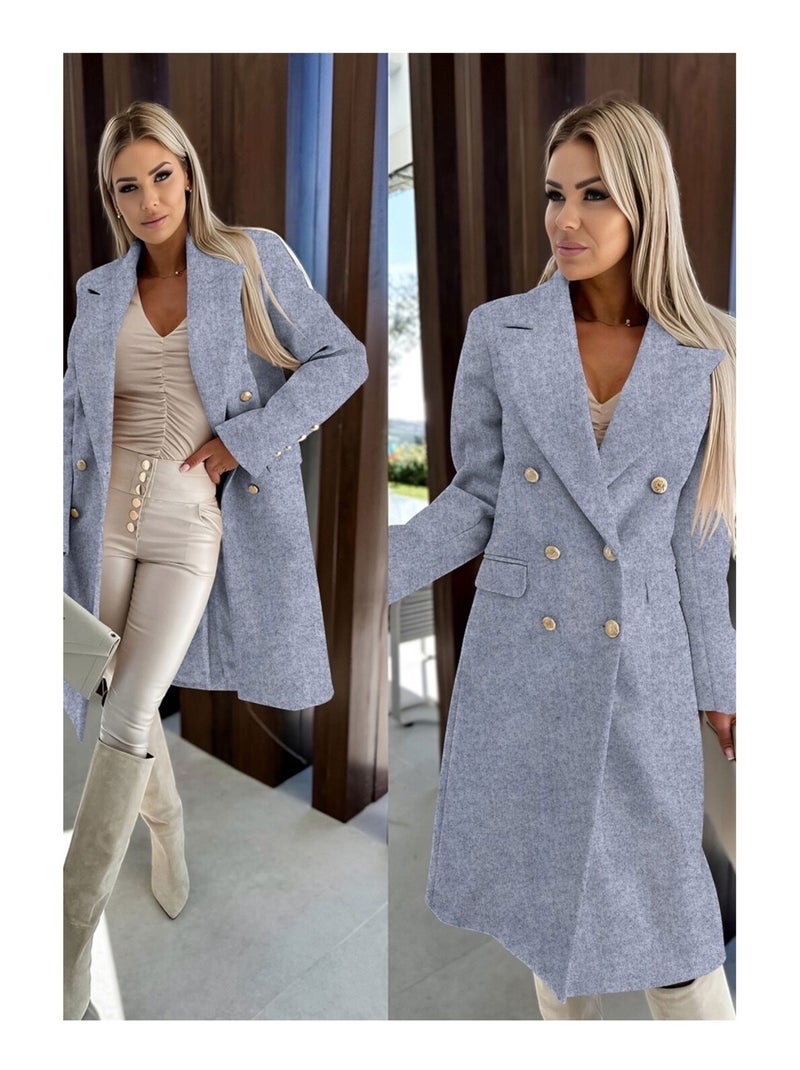 Manteau Croisé A Boutons Dorés Kebello Gris - Kiabi