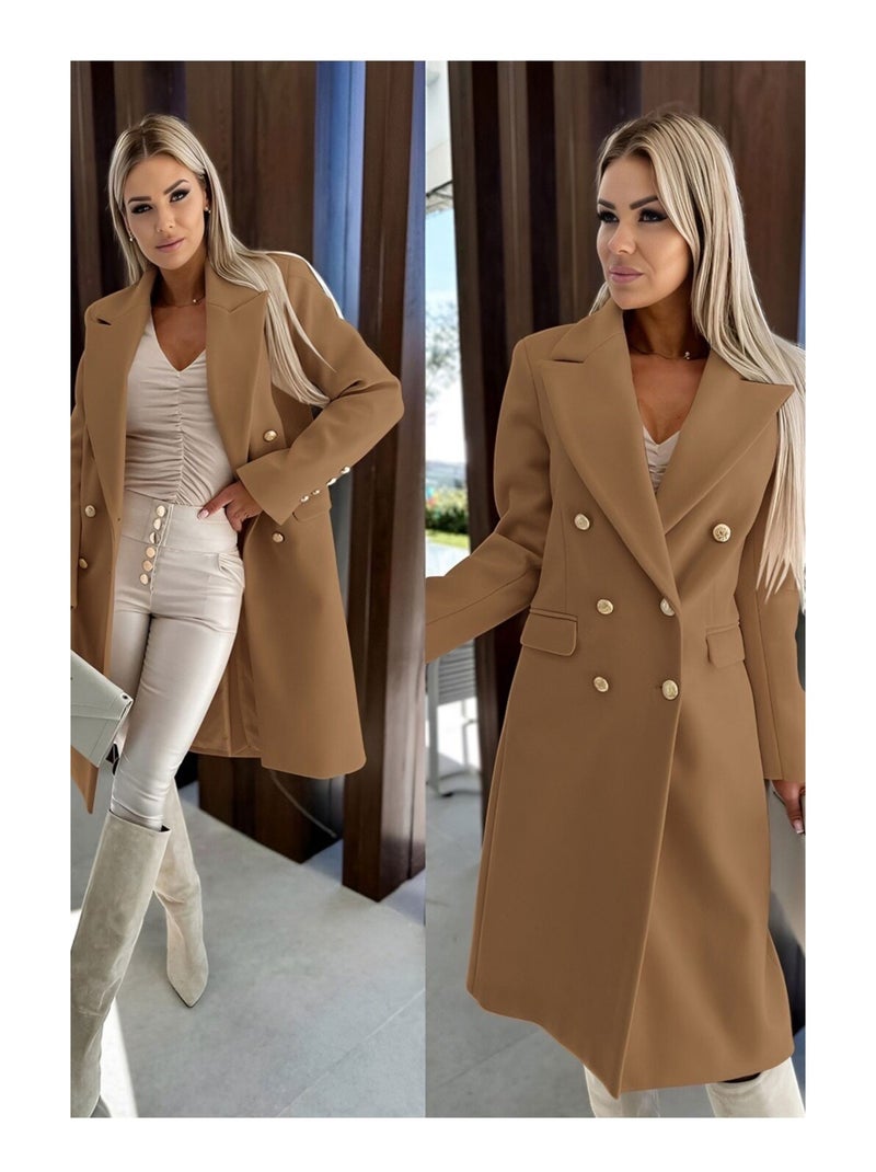 Manteau Croisé A Boutons Dorés Kebello Marron - Kiabi