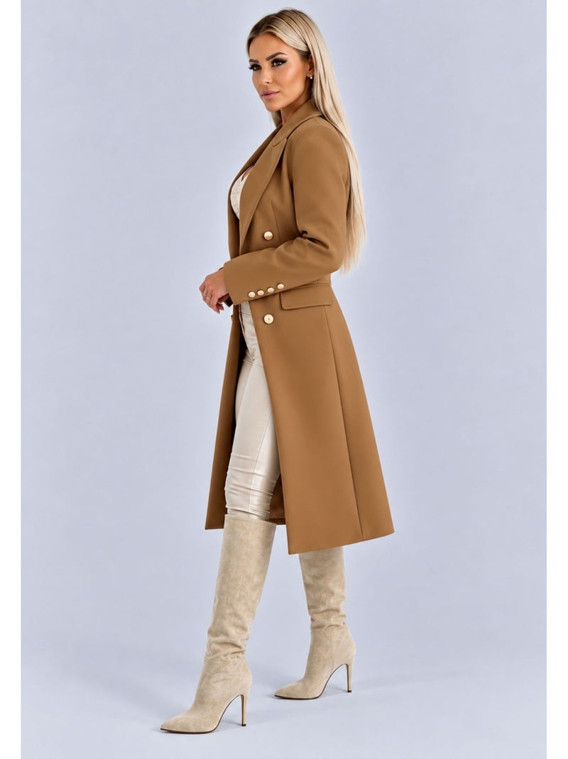 Manteau croisé a boutons dorés kebello Marron - Kiabi