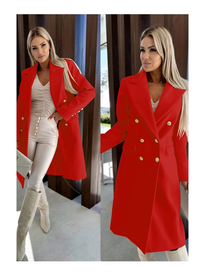 Manteau Croisé A Boutons Dorés Kebello Rouge - Kiabi