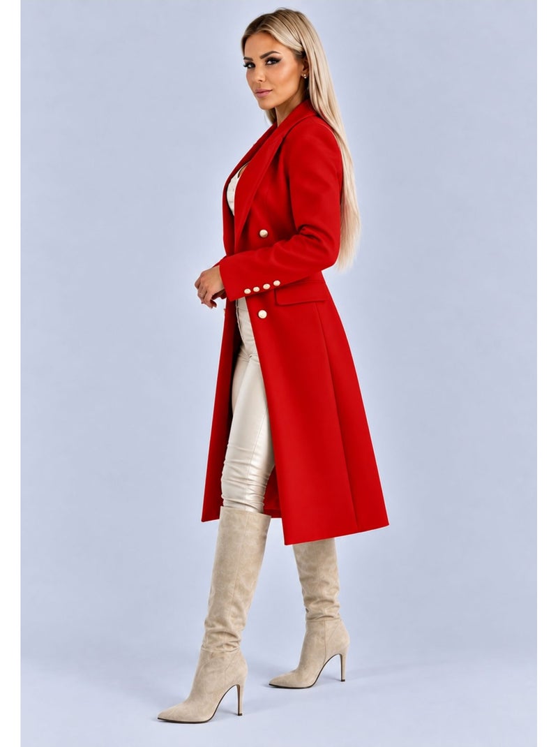 Manteau croisé a boutons dorés kebello Rouge - Kiabi