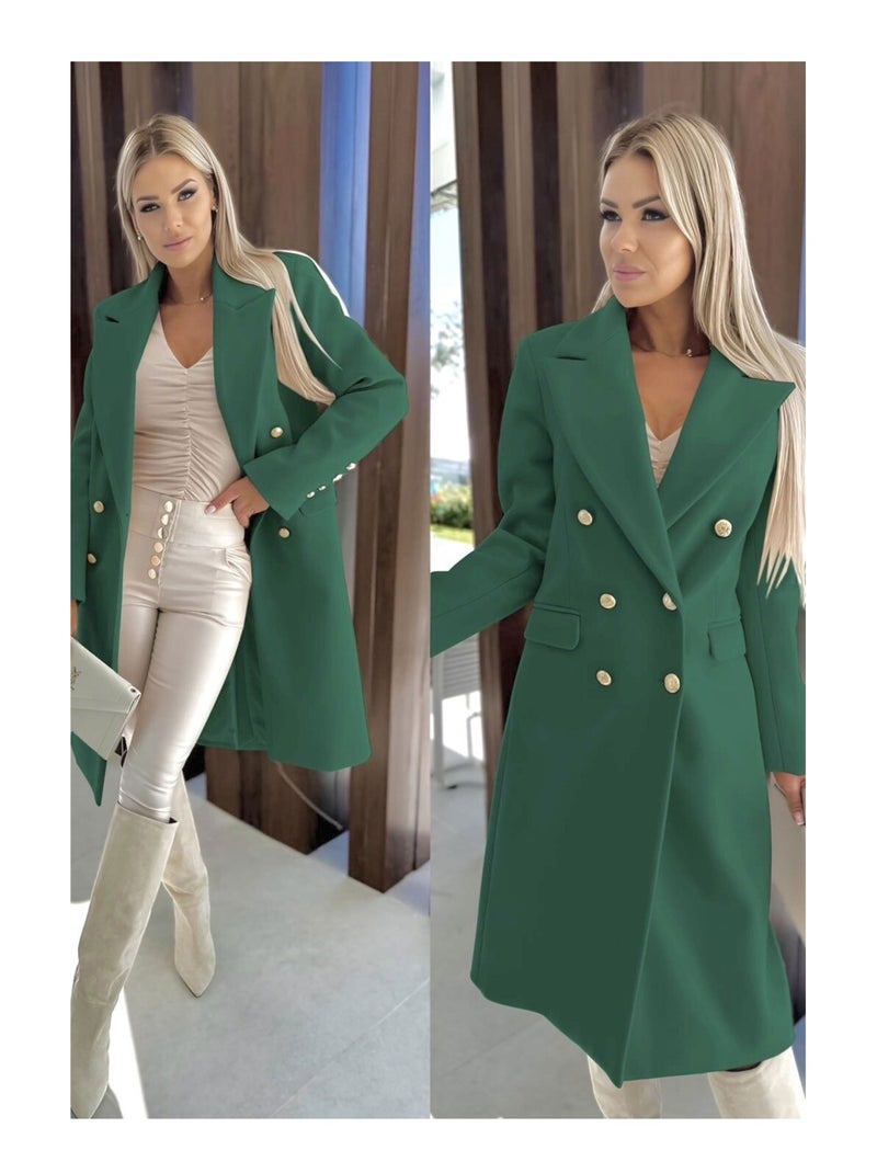 Manteau Croisé A Boutons Dorés Kebello Vert - Kiabi