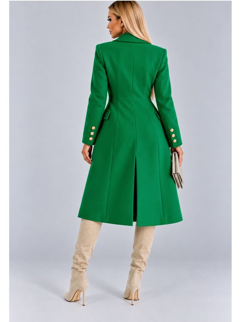 Manteau croisé a boutons dorés kebello Vert - Kiabi