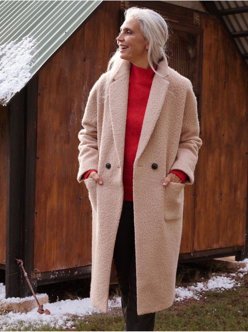 Manteau croisé tissu bouclette - DAXON Beige - Kiabi