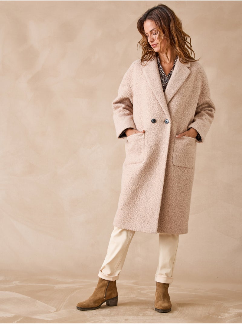 Manteau croisé tissu bouclette - DAXON Beige - Kiabi