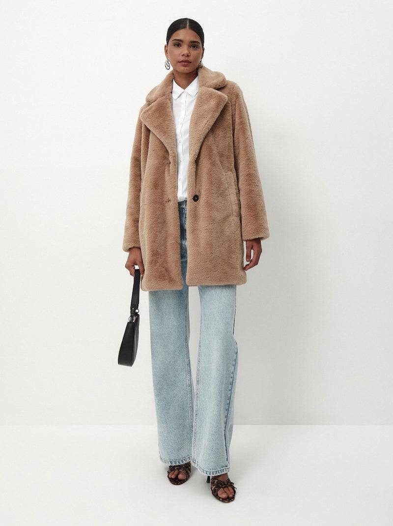 Manteau de fourrure synthétique Beige - Kiabi