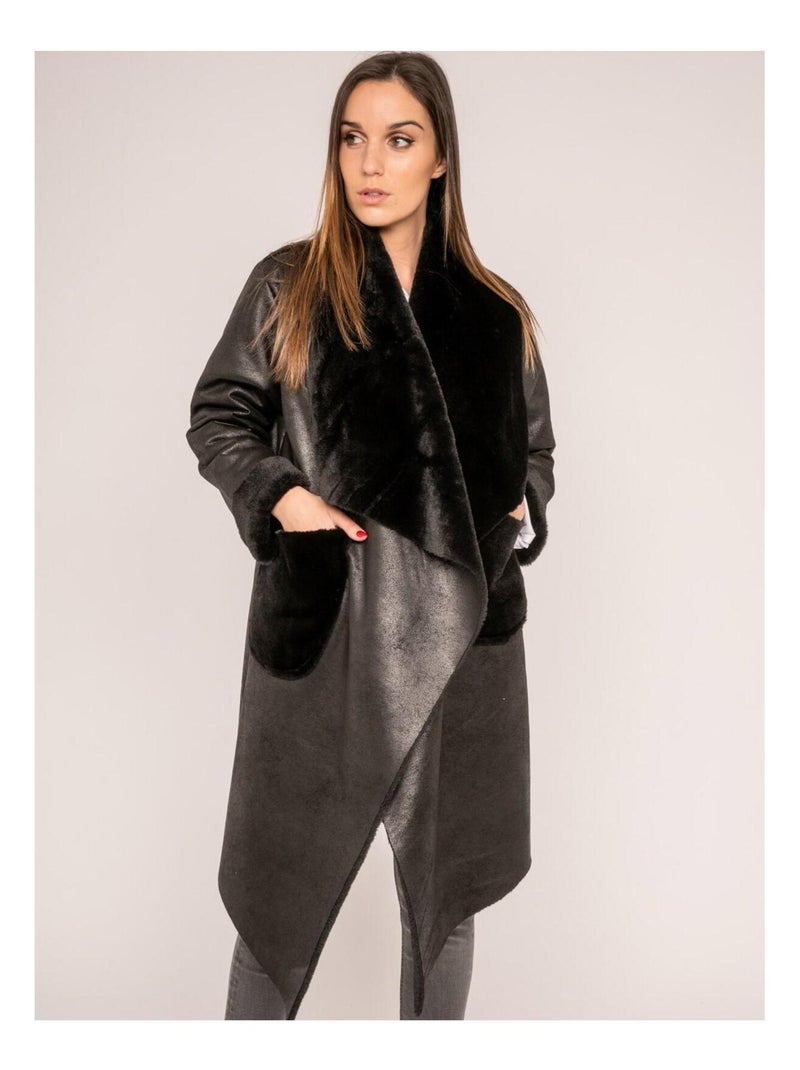 Manteau destructuré effet peau fourrée UGUETTE Noir - Kiabi