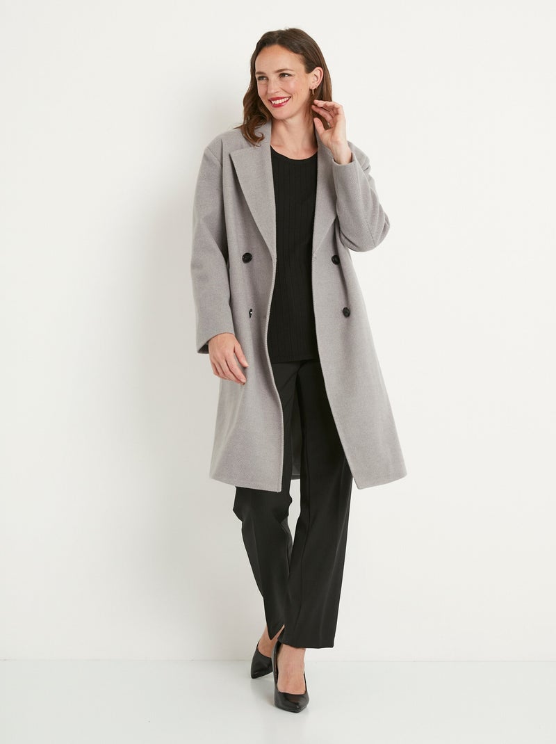 Manteau double boutonnage col tailleur Gris - Kiabi