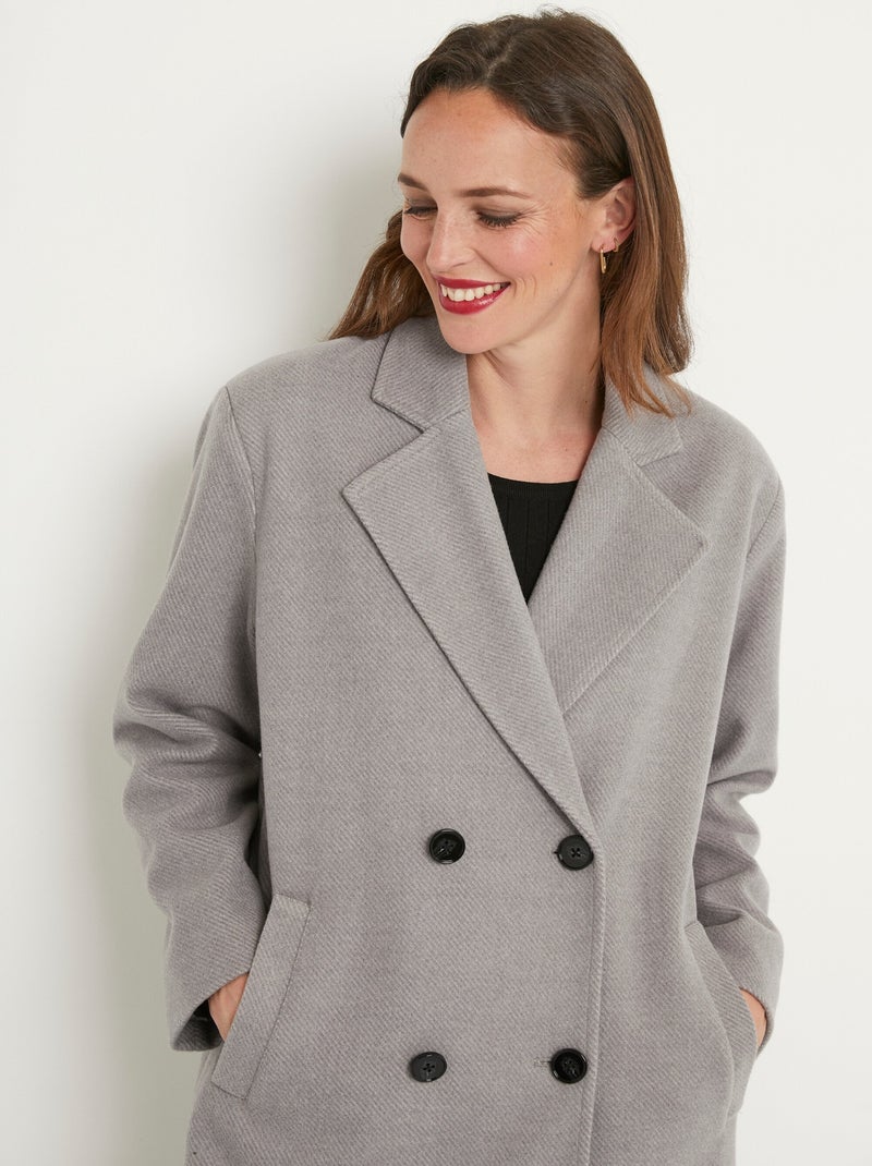 Manteau double boutonnage col tailleur Gris - Kiabi