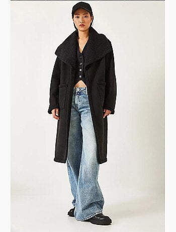 Manteau doublé en daim à double poche lucci
